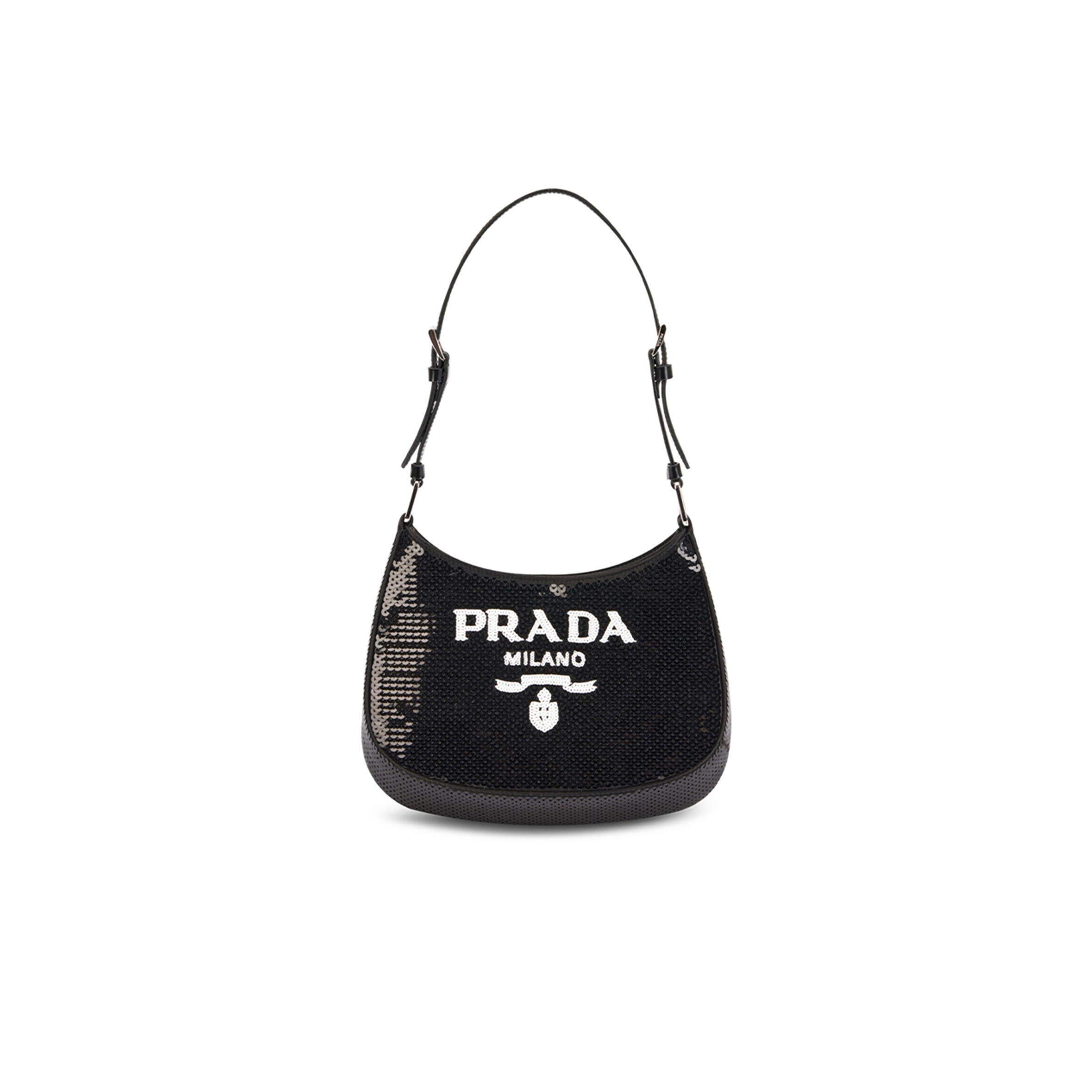 PRADA CLEO SEQUIN-EMBELLISHED LEATHER SHOULDER BAG 1BC169 (22*18.5*4.5cm)